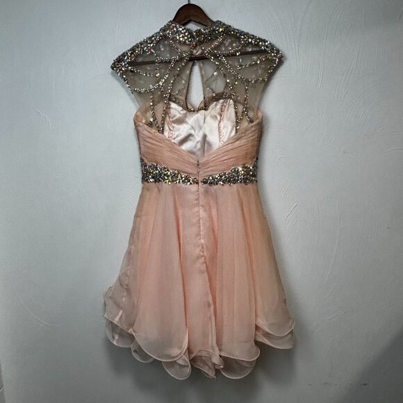 Vintage Jovani Y2K 90s Mini Prom Dress Sweetheart Pink Beaded Bodice Ruffle 00 - Picture 12 of 12